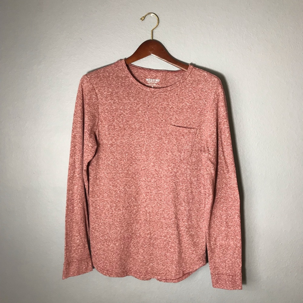 Long Sleeve Heathered Red Pocket Tee